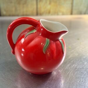 Red Ceramic Pitcher with Green Accents